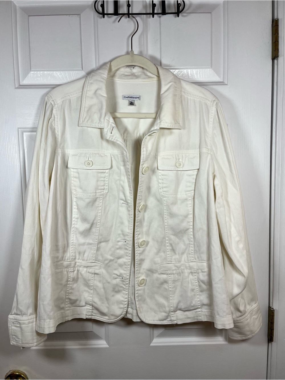Croft & Barrow Off-White Stretch Cotton Button Up Jacket - Medium